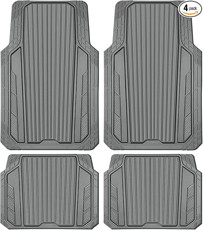 CAR PASS Heavy Duty Sporty Rubber Car Mats, Deep Dish All Weather Car Floor Mats Full Set, Waterproof Anti-Slip Automotive Matts Rugs Trim to Fit for Most Sedans SUVs Vans, 4-Piece All Gray