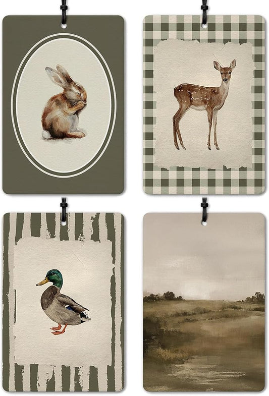 Vintage Farmhouse Animals Car Air Freshener 4 Pcs, Retro Rabbit Deer Duck Hanging Air Freshener for Cars Closet Drawer Books Office, Girly Car Accessories Mirror Decor for Women