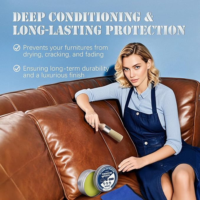 LANBEIDE Furniture Salve with Brush for Leather Wood, Polisher and Conditioner for Leather Couch and Furniture-Repair Salve 4OZ with Brush and Towel