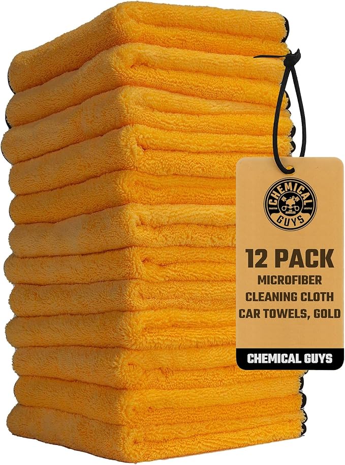 Chemical Guys Professional Grade Premium Microfiber Towels, Gold, 16 Inch x 16 Inch, Pack of 12 - Safe for Car Wash, Detailing, Waxing, Polishing, Home Cleaning, Pet Drying, Boats, and Motorcycles