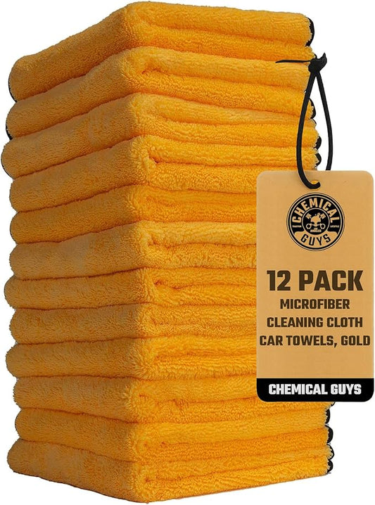 Chemical Guys Professional Grade Premium Microfiber Towels, Gold, 16 Inch x 16 Inch, Pack of 12 - Safe for Car Wash, Detailing, Waxing, Polishing, Home Cleaning, Pet Drying, Boats, and Motorcycles