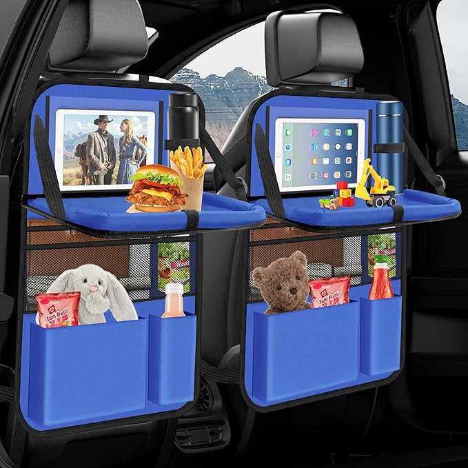 Car Backseat Organizer with tableTray & 9 Storage Pockets for Road Trip Essentials Travel Backseat Car Organizer for Bottle Snack Books(Blue)