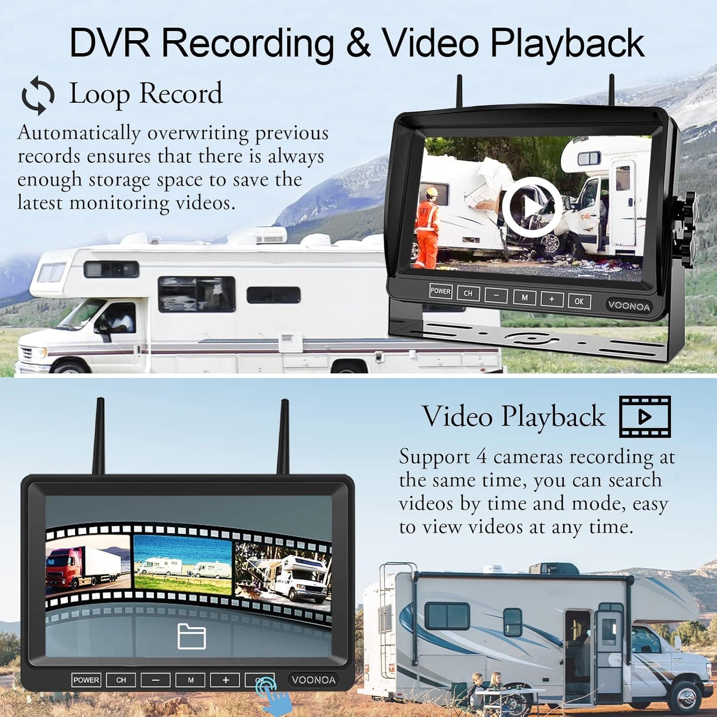 1080P Wireless RV Camera System, IP69 Waterproof Night Vision Backup Camera Side Rear View Camera with 7 Inch HD Monitor for RV Truck Trailer Camper