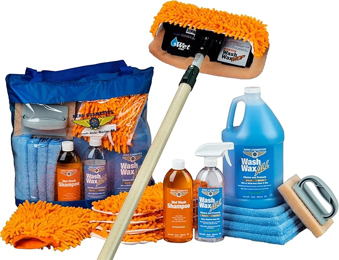 Aero Cosmetics Wet or Waterless Wash Wax Mop Kit - Excellent for Washing Large Vehicles Including Aircraft, Trucks, Trailers, RV, and Boats.