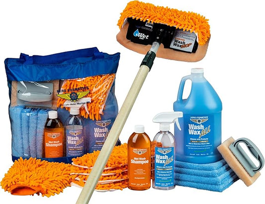 Aero Cosmetics Wet or Waterless Wash Wax Mop Kit - Excellent for Washing Large Vehicles Including Aircraft, Trucks, Trailers, RV, and Boats.