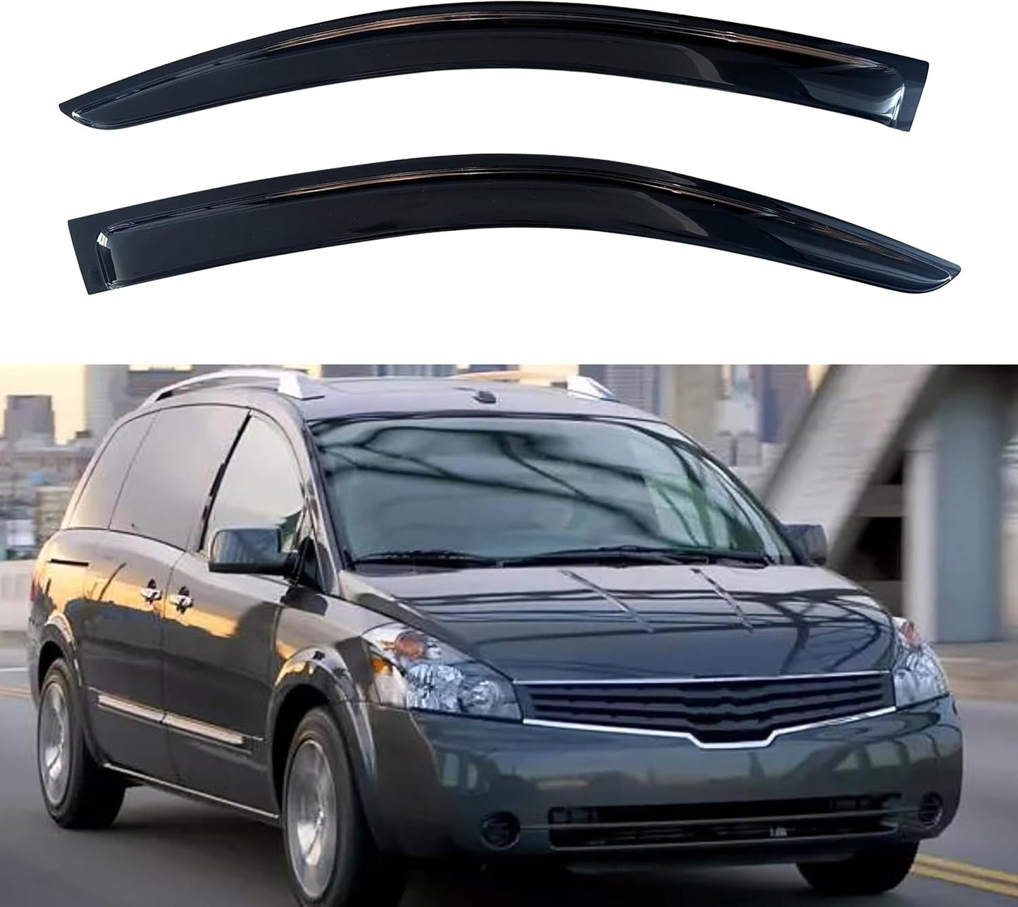 KPY Window Visor Compatible with Nissan Quest 2004-2009, 2PC Rain Guard Side Window Vent Deflectors Tape-On Style, 2004 2005 2006 2007 2008 2009
