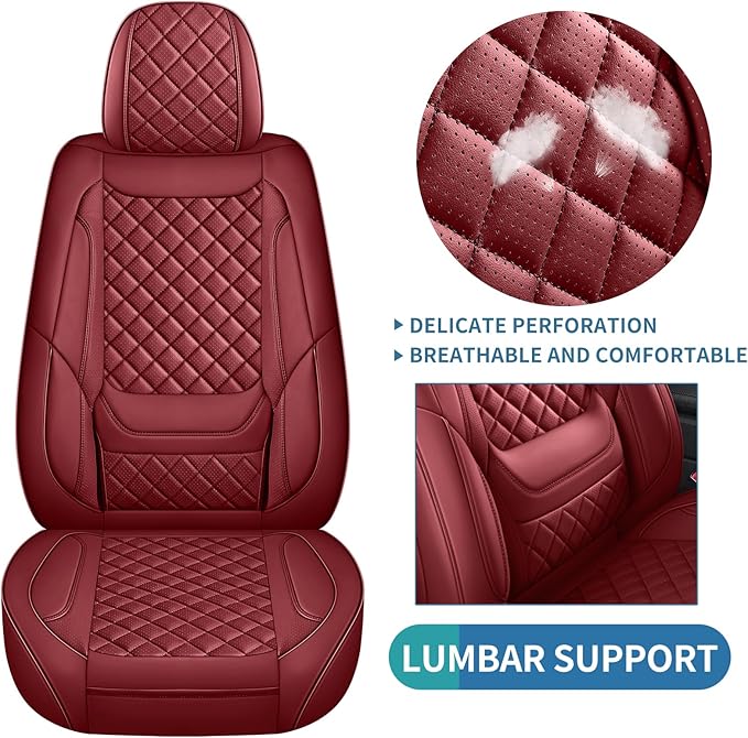 Front Seat Covers for Cars Breathable Leather Seat Covers Waterproof Seat Protectors Universal Fit for Most Automotive Cars SUV Trucks Van (Red, Front Pair)