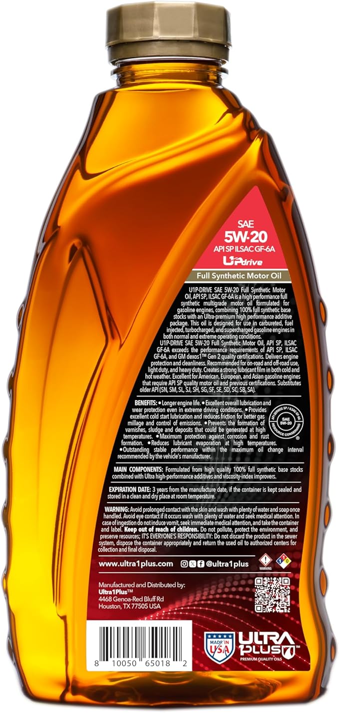 ULTRA 1PLUS SAE 5W-20 Full Synthetic Motor Oil API SP ILSAC GF-6A - 5W20 motor oil, 6 Quarts