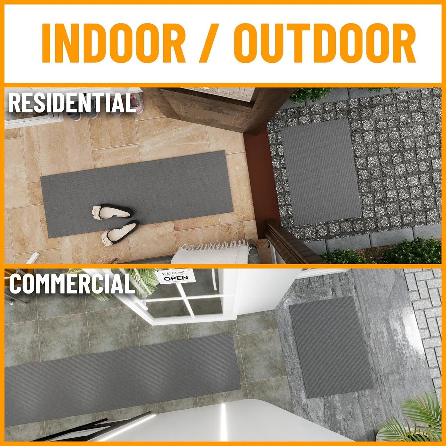 Ottomanson 2'7" x 27' Hallway Runner with Scraper Pile - Extra Durable Non-Slip Rug Mat for Indoor & Outdoor Use - Ideal for Kitchen, Entryway & Garage - High-Traffic Carpet, Gray