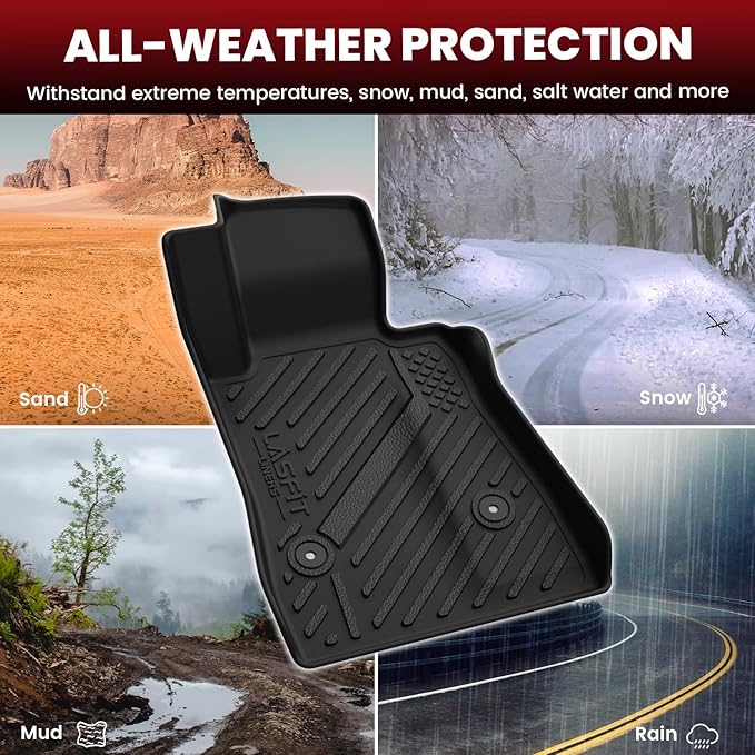 LASFIT Floor Mats for Chevrolet Chevy Camaro 2016-2024 Car Floor Mats, All Weather TPE Custom Fit Floor Mats for Cars, 1st and 2nd Row Car Floor Liners for Camaro Accessories Black