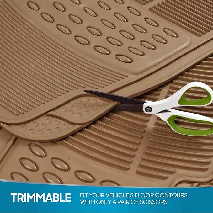 BDK ProLiner Floor Mats for Cars Trucks SUV, 3-Piece All-Weather Car Mats with Universal Fit Design, Durable Car Floor Mats with Capture Ridges, Waterproof Rubber Floor Mats for Cars (Beige)