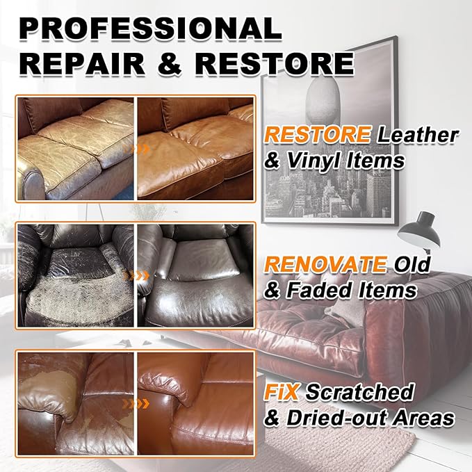 12oz Leather Recoloring Balm & 3.4oz Mink Oil Leather Conditioner kit,Tan Leather Color Repair Kits for Couches, Leather Couch Paint Scratch Repair for Furniture Car Sofa Shoes Leather Dye