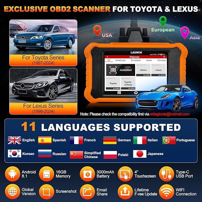 2025 LAUNCH Creader Elite V2.0 fit for Toyota Lexus Bi-Directional Scan Tool, Full System OBD2 Scanner, All Reset Service Code Reader, AUTOVIN, ECU Coding, Battery Registration, Lifetime Free Update