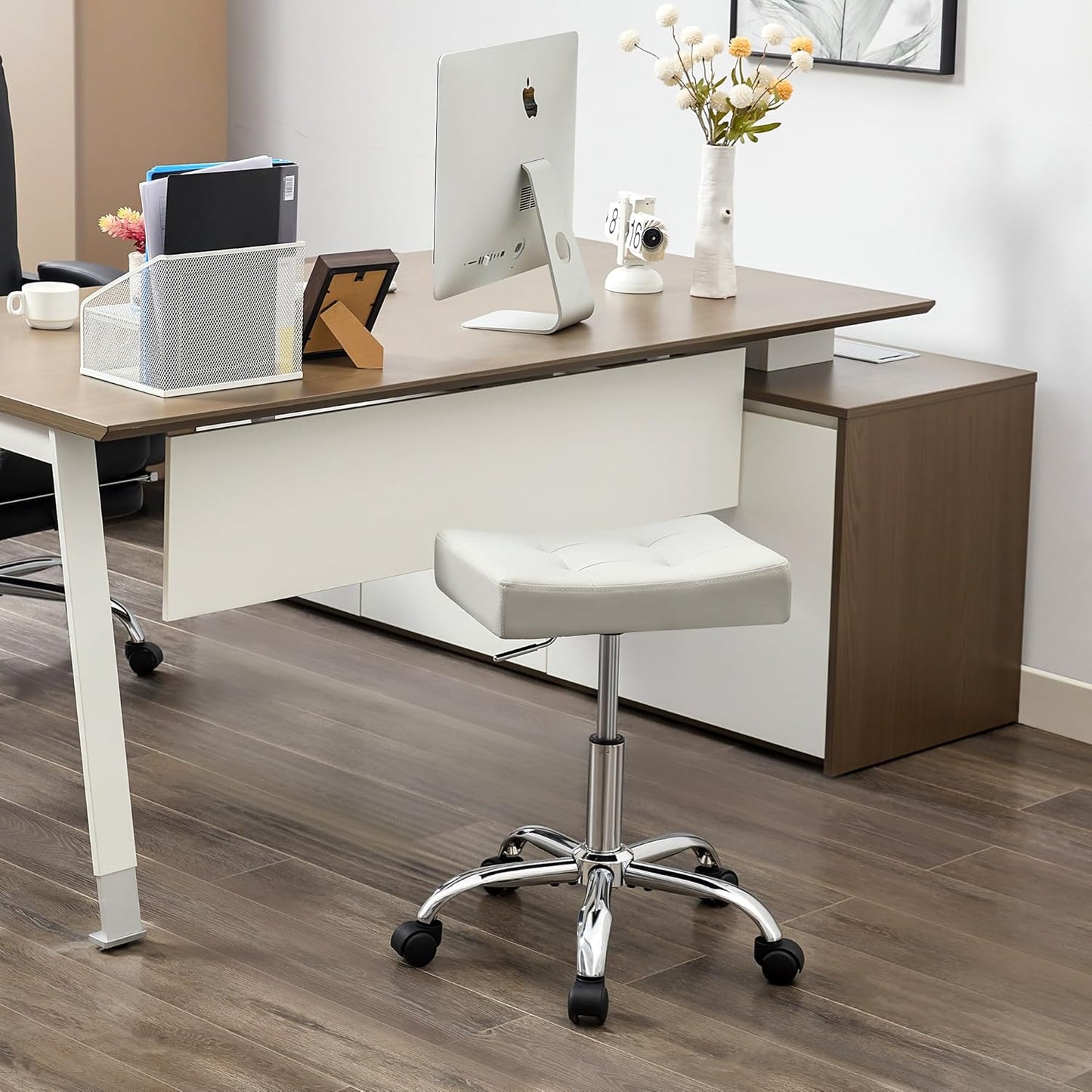 Adjustable Drafting Stools 17-21 inch (Saddle Shaped Seat) (300lbs Capacity) Office Stool with Wheels (Gray)