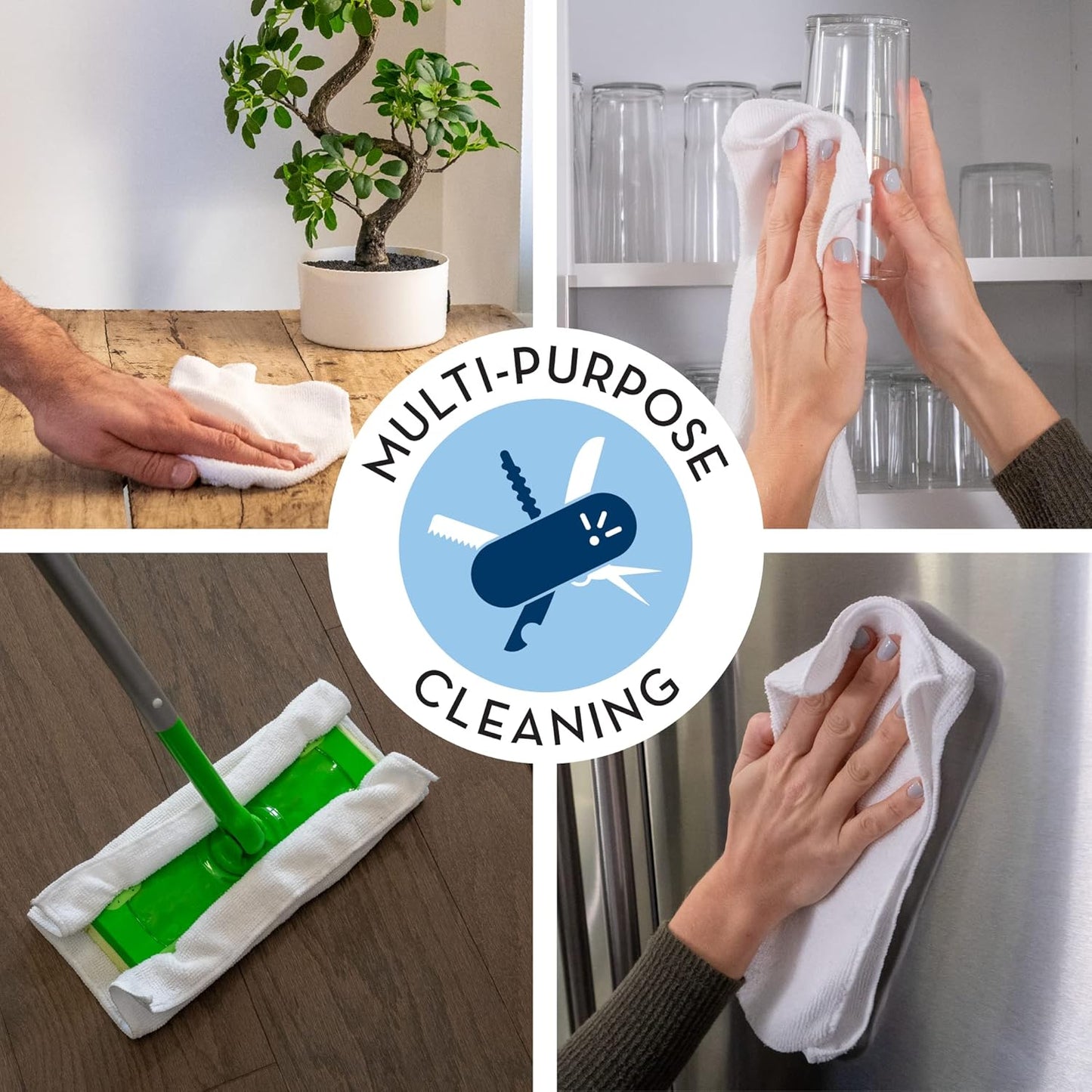 S&T INC. 50 Pack Microfiber Cleaning Cloth, Bulk Towels for Home, Reusable Microfiber Towels for Cars, Cleaning Rags, White, 11.5 Inches x 11.5 Inches, 50 Count