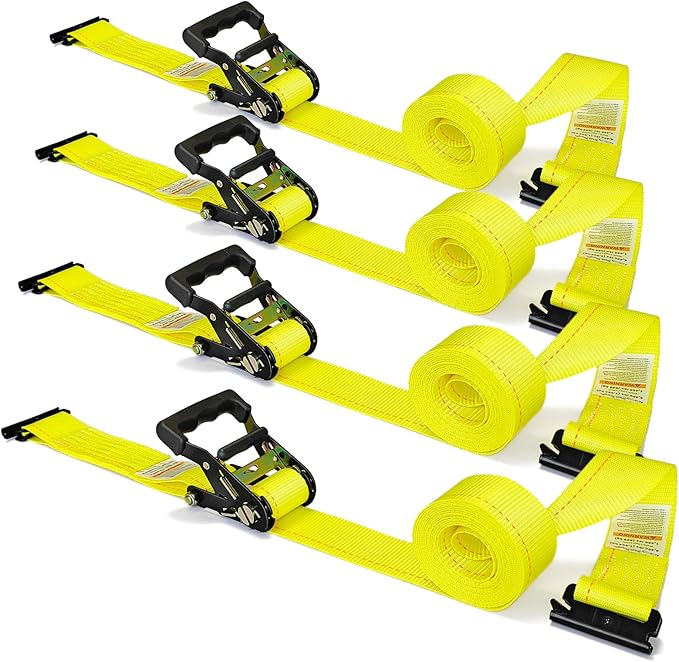 4-Pack E-Track Ratchet Straps, 2" x 15' E Track Tie Down Straps 4,400lbs Break Strength, Heavy Duty Etrack Cargo Strap for Truck, Trailer, Flatbed, Motorcycle, ATV, UTV, Lawn Mower