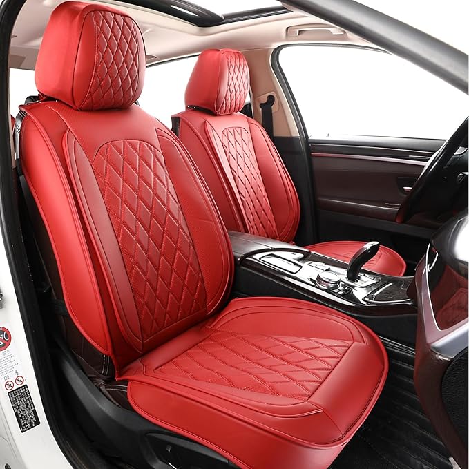 MIROZO Front Seat Covers,2PCS Car Seat Covers Faux Leather Automotive Seat Covers Car Seat Protector Seat Cover Set Vehicle Cushion Cover for Sedan, Truck and SUV (2PCS Front, Wine Red