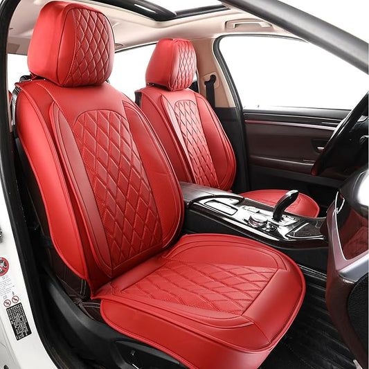 MIROZO Front Seat Covers,2PCS Car Seat Covers Faux Leather Automotive Seat Covers Car Seat Protector Seat Cover Set Vehicle Cushion Cover for Sedan, Truck and SUV (2PCS Front, Wine Red