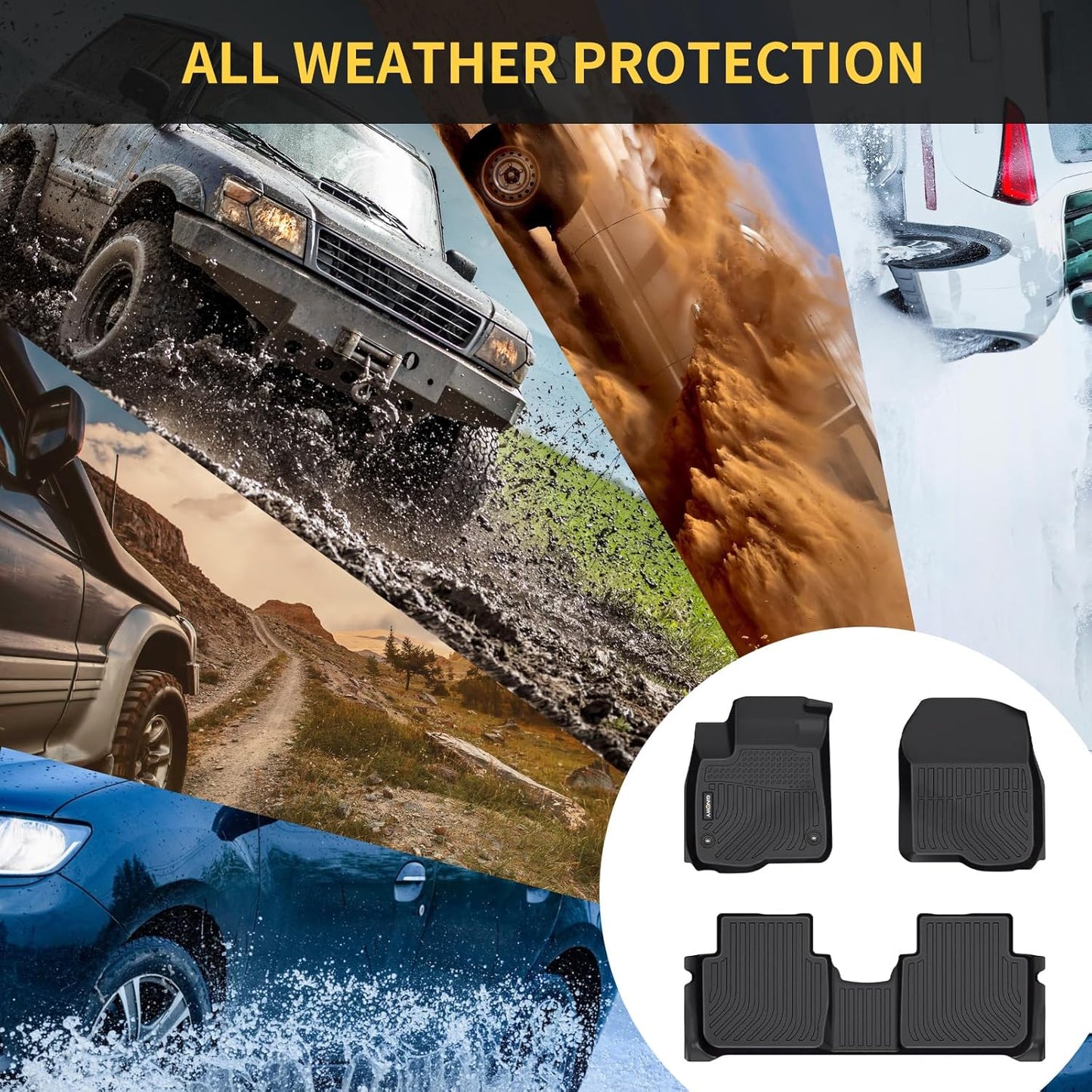 GINOWY-Floor Mats for Ford Ranger Supercrew 2024-2025, TPE All Weather Ranger Car Floor Mats, Custom Fit Non-Slip Waterproof Ranger Floor Liners Accessories Black