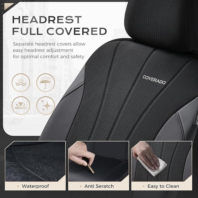 Coverado Car Seat Covers Front Seats, Auto Seat Covers Full Set, Mesh Breathable Seat Protectors, 2 Seats Black Automotive Seat Covers, Universal Fit for SUV, Sedan, Truck