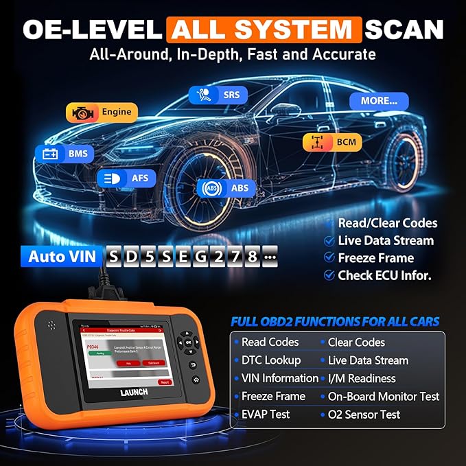 LAUNCH X431 Creader Elite FGC 2.0 OBD2 Scanner for Ford/GM/Chrysler Series, Bi-Directional Scan Tool, Lifetime Update, All System Diagnostic, 100+ Services, Advanced OBD2 Code Reader