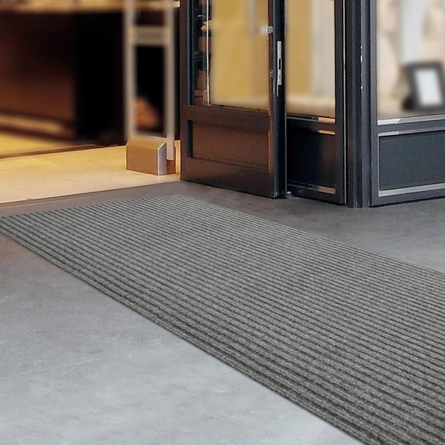 iCustomRug Spartan Weather Warrior Indoor/Outdoor Utility Ribbed Carpet Runner with Non-Slip Thermoplastic Rubber Backing, 3ft X 32ft in Grey