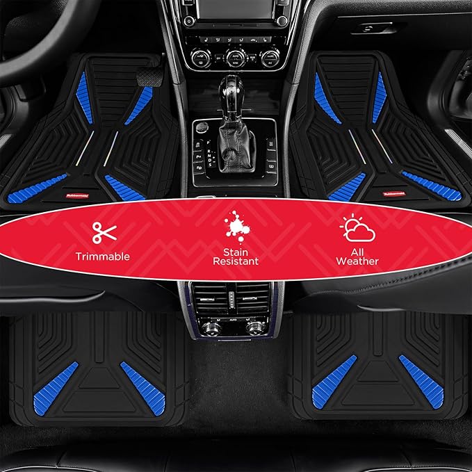 Rubbermaid Car Mat Full Set, Universal Trim-to-Fit Heavy-Duty Car Floor Mats – 4-Piece Set for All Weather Protection – Durable Rubber Mat for Cars, Trucks, SUVs & Vans-Blue