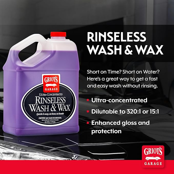 Griot's Garage Rinseless Wash and Wax for Car Cleaning and Detailing, No-Rinse, Waterless Formula For RVs, Boats, Trucks, Motorcycles and More, 10497, One Gallon