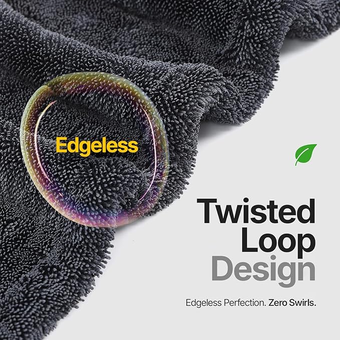 Crystal Clean 1300GSM Microfiber Towels for Cars – XL Drying Towel 2-Pack (24x36 & 12x12) with Double Twisted Loop, Professional Detailing Towel Car Detailers - Quick Dry, Paint Safe & Swirl-Free