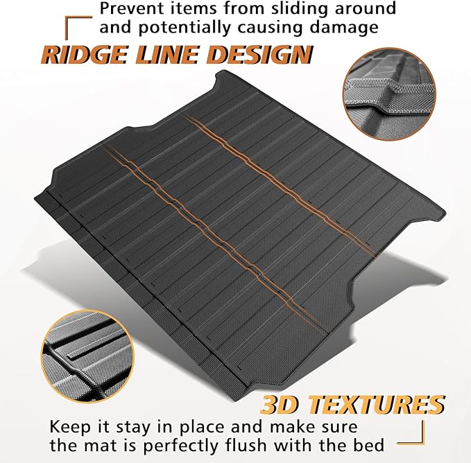 TripleAliners Truck Bed Mat Compatible with 2022 2023 2024 2025 2026 Rivian R1T Accessories Vehicle Perfectly Flush All Weather Protection TPE Heavy Duty Pickup Car Bed Cargo Mat