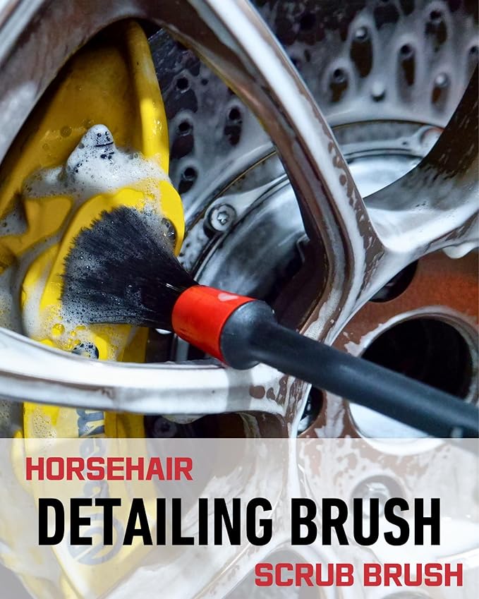Wheel Brushes for Cleaning Wheels (4 Pro Pack)- 2X Soft Wheel Cleaning Woolies Brush, Detailing Brush and Stiff Tire Brush, Scratch Free Durable Car Wheel Rim Brush Kit for Car Rim and Tire Detailing