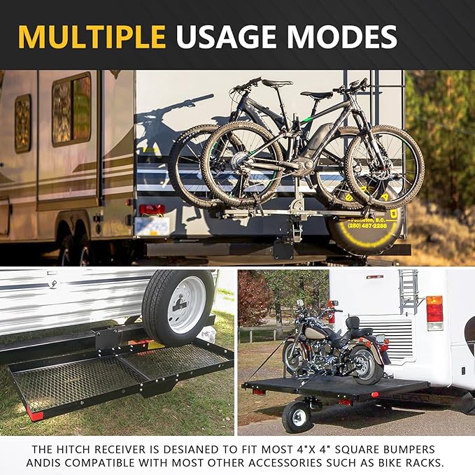 RV Bumper 2 inch Trailer Hitch Receiver Fits 4" x 4" Square Rear Bumper Beams, 3500 LBS Capacity Tow Towing Hitch Adapter Openning for Bike Racks Ball Mounts Cargo Carrier RV Tire Carrier
