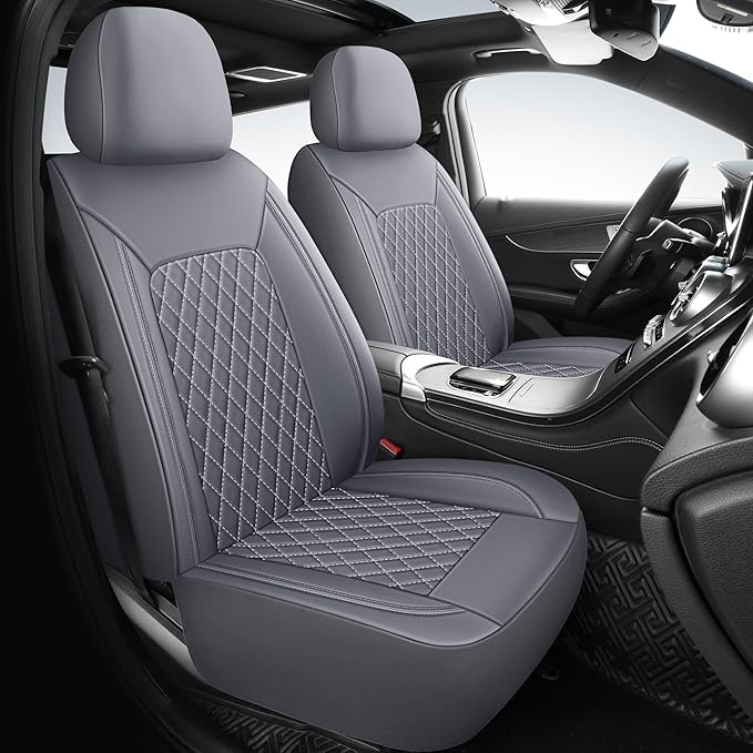 Car Seat Covers,Breathable and Waterproof Leather Seat Covers,Luxury PU Universal Fit Automotive Airbag Compatible for Most Cars Sedans SUV and Truck(2 Pieces,Front Seat,Grey,N1)
