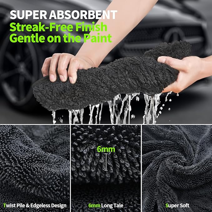 Wontolf 3-Pack Car Drying Towel, Ultra Absorbent Microfiber Towels for Cars (36" x 24"), Drying Towels Car Detailing, Streak Free, No Water Spots, Scratch-Free, with Storage Bag