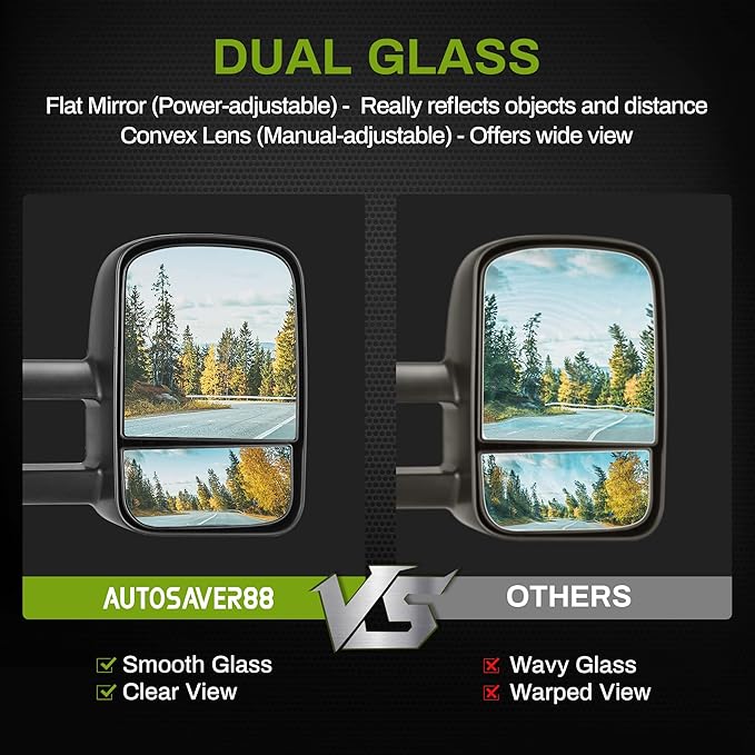AUTOSAVER88 Towing Mirrors Compatible with 1988-1999 Chevy GMC C1500/K1500, Pair Set for 1988-2000 C2500/C3500/K2500/K3500 Power mirror adjust Manual Telescoping Folding