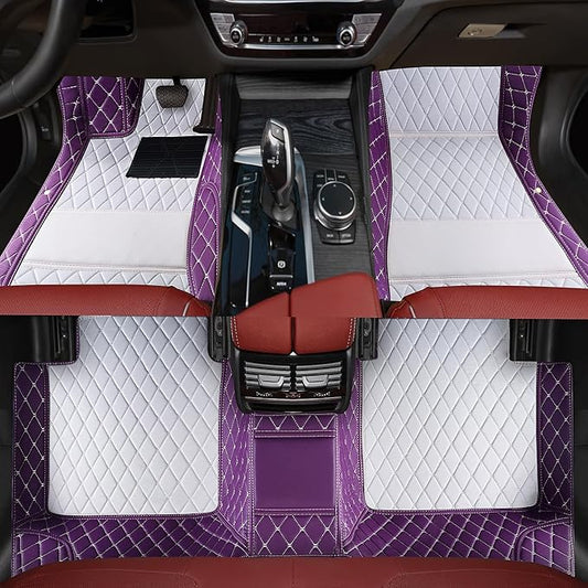 Custom car Floor mats Suitable for 99% car Truck SUV,car mats All Weather Personalized,Full Coverage Luxury Car Mats, Anti-Slip Leather Floor mats. (Purple and White)
