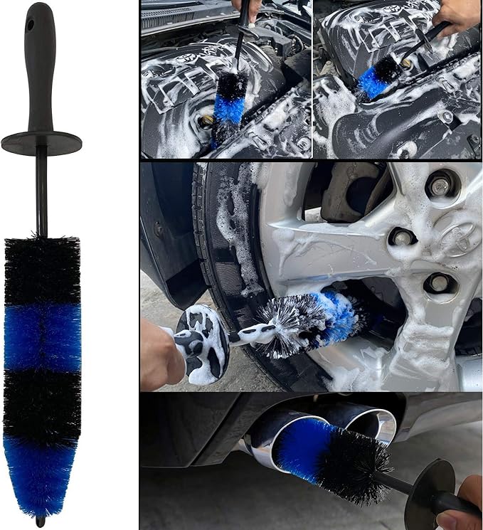 7Pcs Wheel & Tire Brush, Car Detailing Kit, 17inch Long Soft Wheel Brush, 5 Detail Car Wash Kit for Cleans Dirty Tires & Releases Dirt and Road Grime, Short Handle
