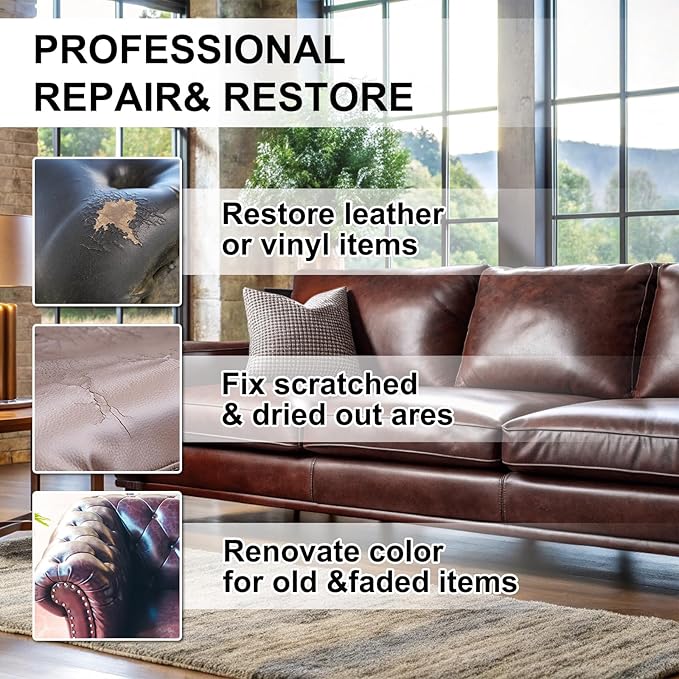 Leather Recoloring Balm, Leather Repair Kit for Furniture, Leather Dye, Leather Color Restorer for Couches, Leather Scratch Remover, Leather Paint for Furniture (Dark Brown)