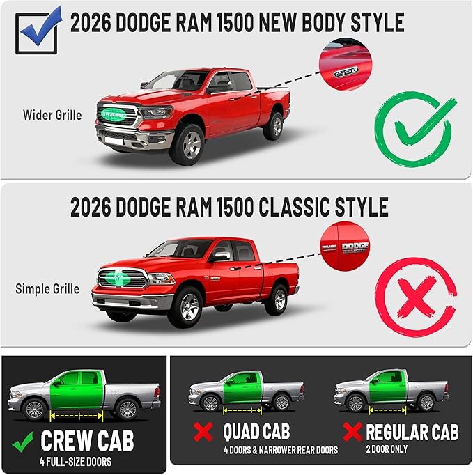 PZ 6" Running Boards for 2026 Dodge Ram 1500 New Body Style Crew Cab Chrome Stainless Steel Side Steps Rails Nerf Bars(Only for 2026 Ram 1500 New Body Style)