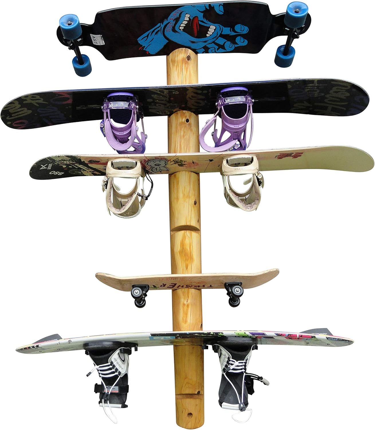 7-Place Wall-Mounted Snowboard Log Rack, Wakeboard Racks, Skateboard Holder Wall Mount, Vertical Snowboard Wall Mount Sport Storage for Garage, Skateboard Rack Walls, Wood Storage Racks - Natural