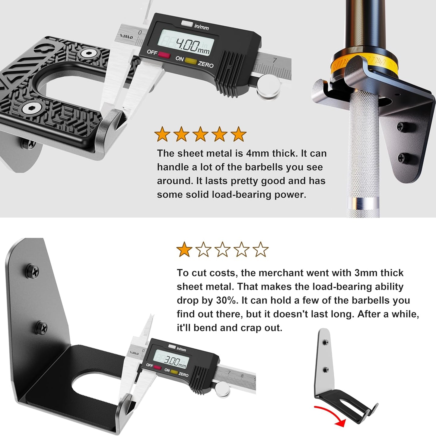 VAIIO Single Olympic Barbell Hanger,Garage Gym Bar Wall Rack,Vertical Barbell Mount Rack,Black Powder Coated,Space Saving Commercial or Home Gym Accessory,Holds Under 33mm Bar Size