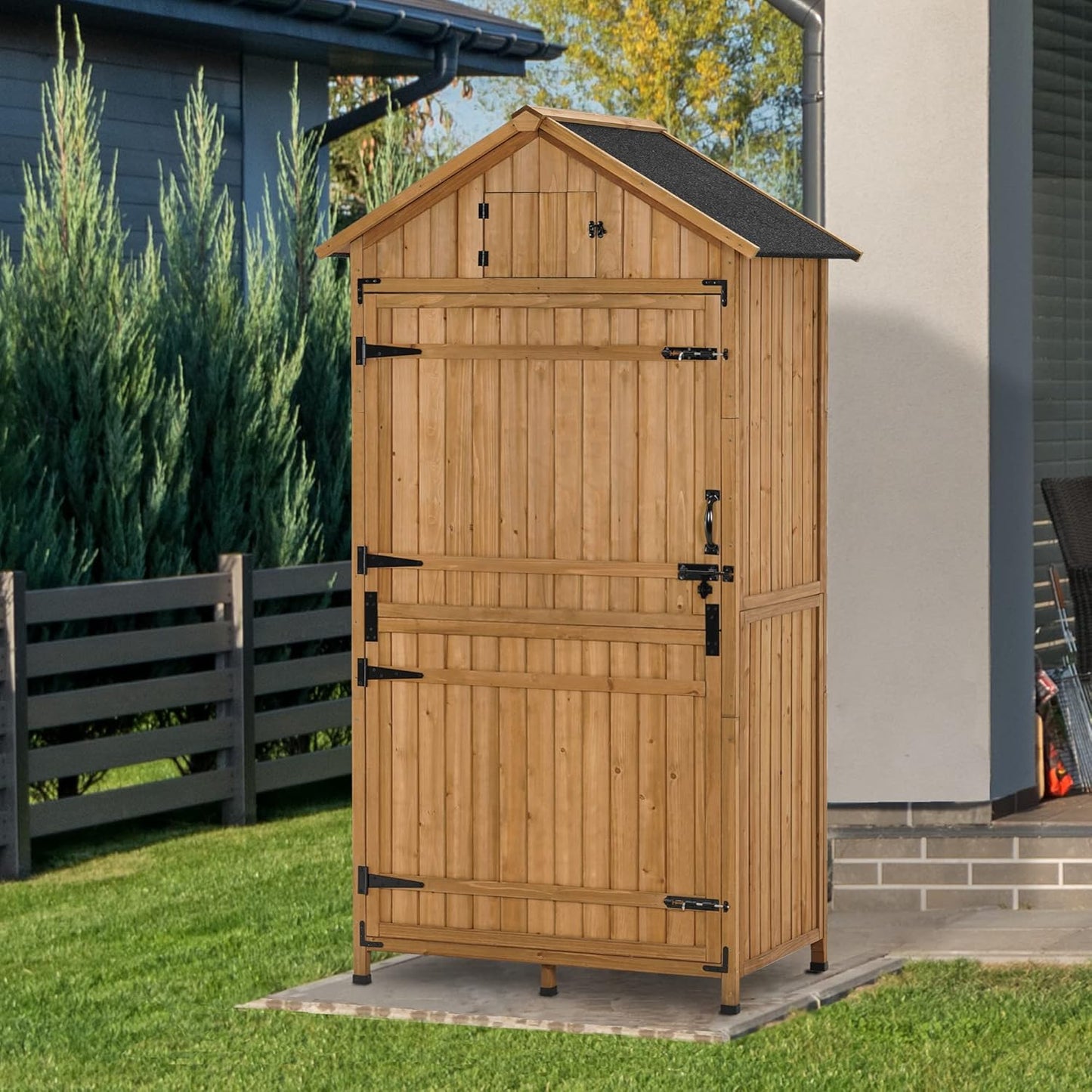 MCombo Large Outdoor Storage Cabinet with 3 Adjustable Shelves, 82 Inches Tall Storage Shed, Wood Garden Shed with Locks for Patio Yard Lawn, 1970