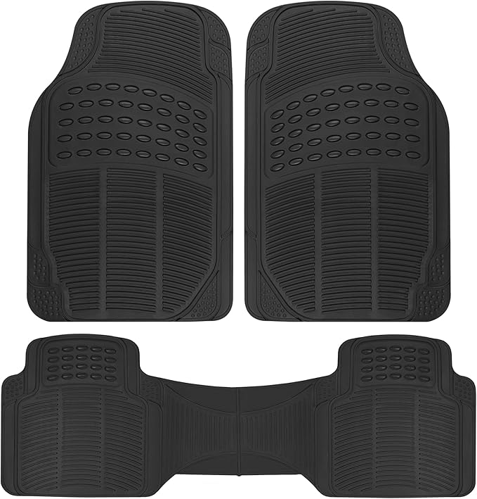 BDK ProLiner Floor Mats for Cars Trucks SUV, 3-Piece All-Weather Car Mats with Universal Fit Design, Durable Car Floor Mats with Capture Ridges, Waterproof Rubber Floor Mats for Cars (Black)
