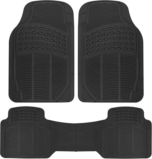 BDK ProLiner Floor Mats for Cars Trucks SUV, 3-Piece All-Weather Car Mats with Universal Fit Design, Durable Car Floor Mats with Capture Ridges, Waterproof Rubber Floor Mats for Cars (Black)