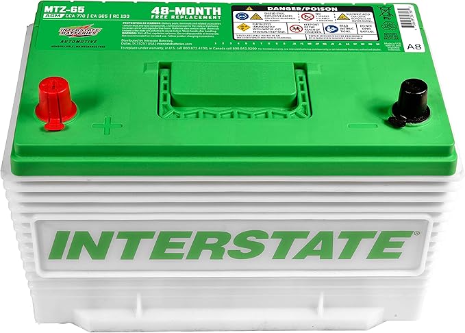 Interstate Batteries Automotive Battery 12V 65Ah 770CCA (MTZ-65) Automobile SLI AGM Starting Replacement Battery (Group Size 65) Cars, SUVs, Sedans, Trucks