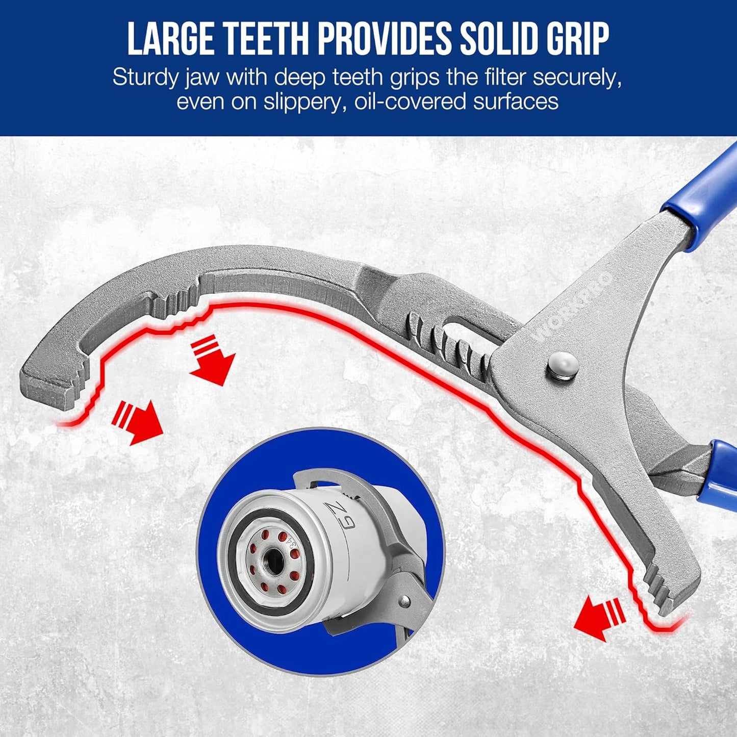WORKPRO Oil Filter Wrench, 12" Oil Filter Removal Pliers Tools, 5-Position Adjustable Design Fits 2-1/2" to 3-3/4" in Diameter, Ideal for Engine Filters, Cars, and Trucks