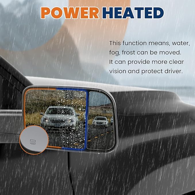 Pair Chrome Power Heated Towing Mirrors Compatible for 1994-1997 Dodge Ram 1500 2500 3500 w/Led Turn Light Manual Folding