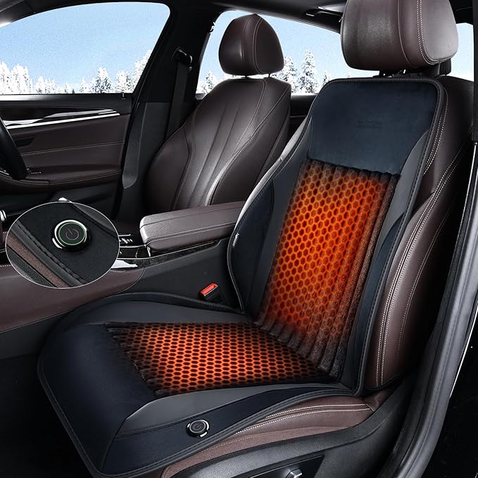 Coverado Front Seat Covers, Full Back and Seat Cushion for Driver or Passenger, Soft Velour & Leather Car Seat Cushion, Winter Car Seat Protector Universal Fit for Most Cars, Suvs Trucks