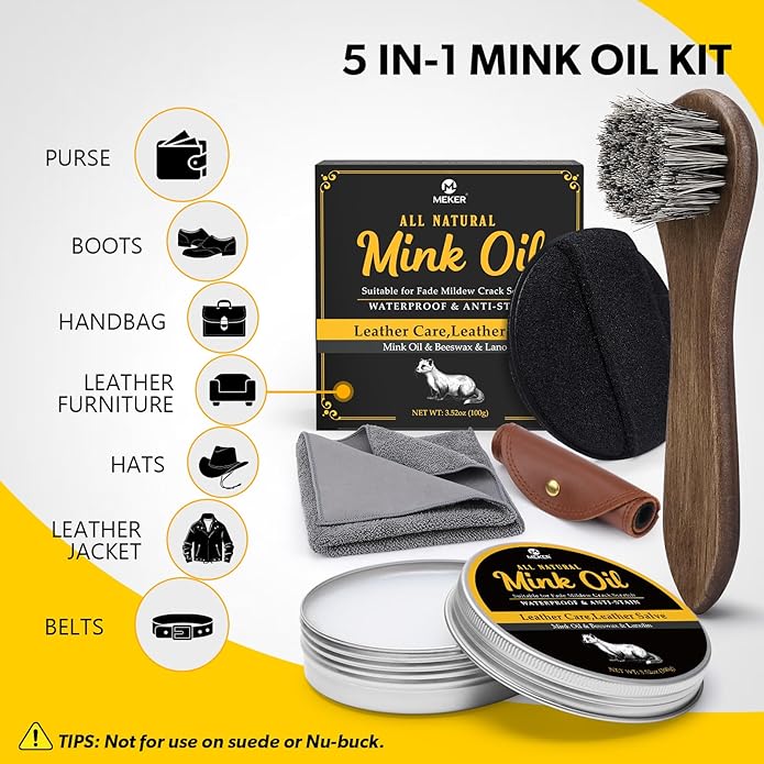 MEKER Mink Oil for Leather Boots, Leather Conditioner and Cleaner 3.52 oz-All-Natural Waterproof Soften and Restore Shoes