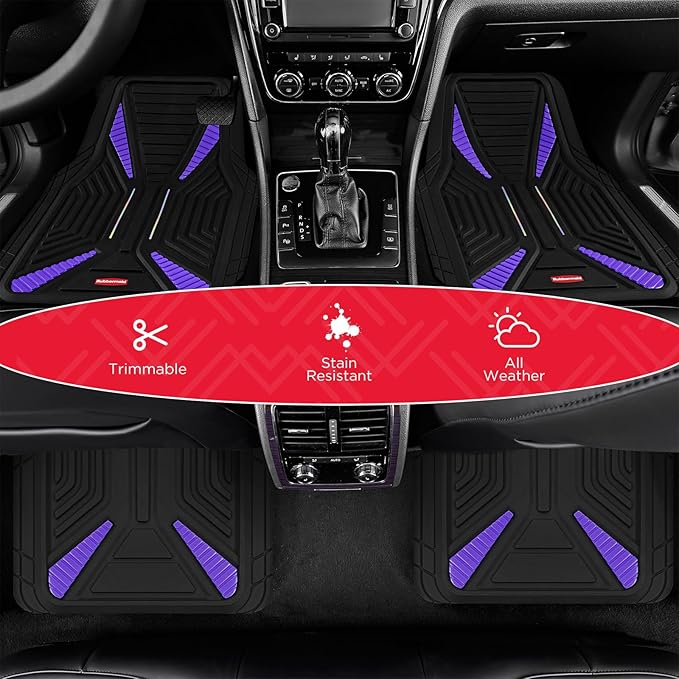 Rubbermaid Car Mat Full Set, Universal Trim-to-Fit Heavy-Duty Car Floor Mats – 4-Piece Set for All Weather Protection – Durable Rubber Mat for Cars, Trucks, SUVs & Vans-Purple